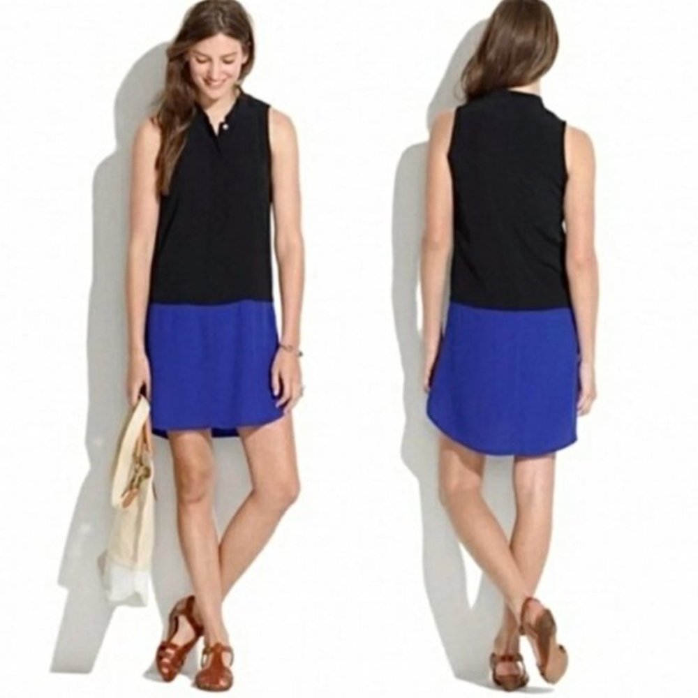 Madewell Black & Blue Colorblock Sleeveless Shirt Dress (XS)